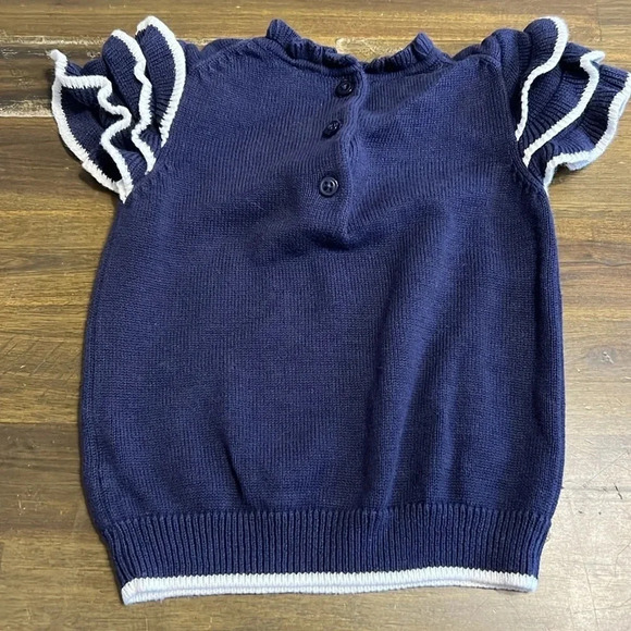 Janie and Jack Ruffle Top Floral Embroidered Blue White Stripe 12-18 months - Picture 3 of 4